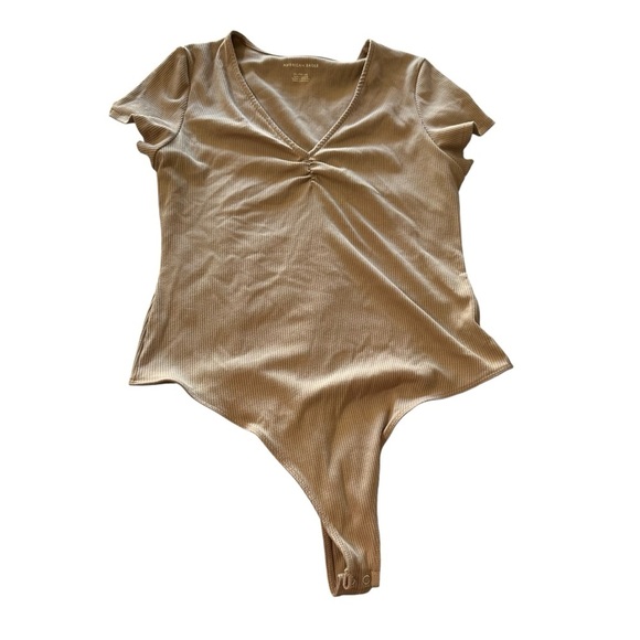 American Eagle Outfitters Tan Asymmetrical Ruched Bodysuit - Picture 1 of 3